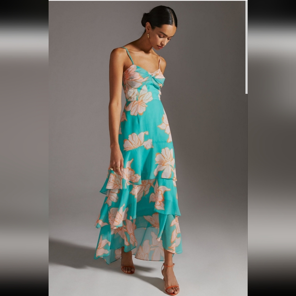 Anthropologie Hutch Floral Tired Teal Maxi Dress